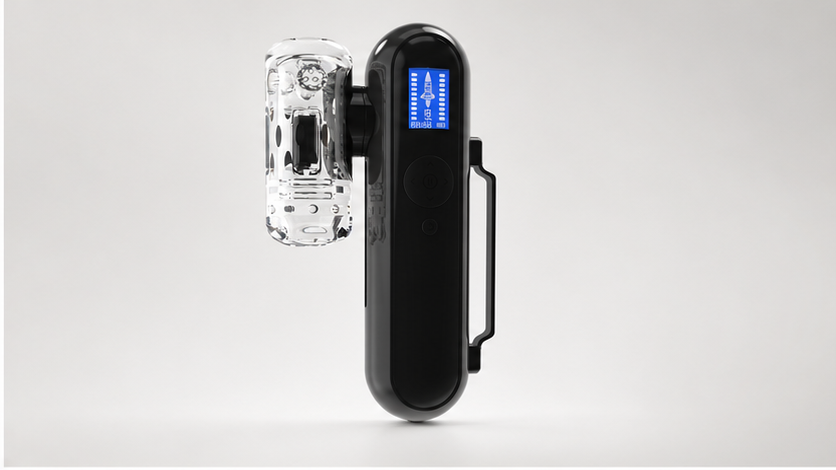 Crazy GIGI front view with display, controls and clear removable sleeve